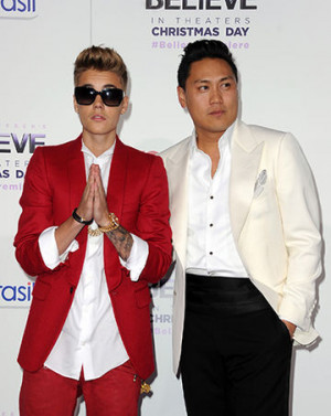 Justin Bieber and director Jon M Chu attend the Los Angeles premiere ...