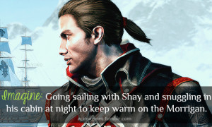 ... and snuggling in his cabin at night to keep warm on the Morrigan