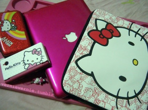 cats, gadgets, girlie, girly, hello kitty, macbook, pink, pretty