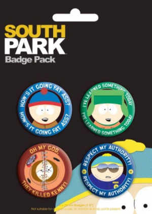 South Park - Quotes, Stan, Kyle, Kenny, Eric 4 X 38mm Badges ...