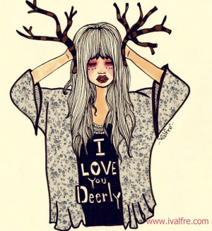 art, cute, deer, drawing, girl, girl quotes, hypster, illustration ...