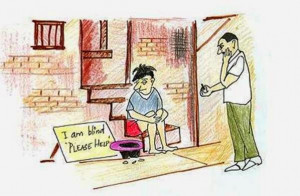 blind man was begging in NEW YORK streets, with a board written