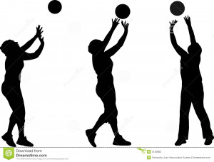 Illustration of several volleyball silhouettes.