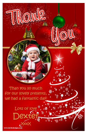 10 Personalised Red Sparkle Christmas Tree Thank You PHOTO Cards