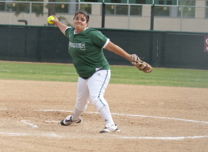 ON STRIDE — Janessa Martinez pitches on the rubber against the ...