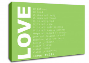Show details for Love Quote Love Never Fails Lime Green
