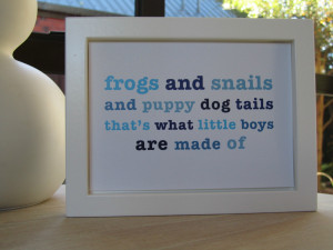 Frogs & Snails Nursery Rhyme Quote Blue - Baby Boys Room Wall Art