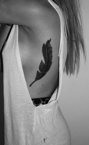Upperback Feather Tattoo For Girls