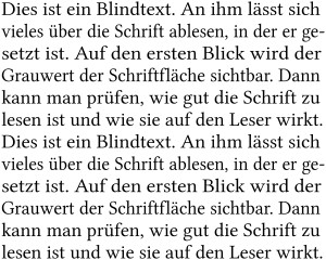 ... -Beispiel deutsch, German text sample with fully justified text.svg