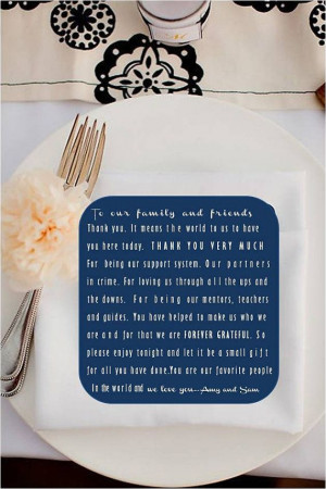 Classic Wedding - Guest Thank you Sheet for place setting - Digital ...