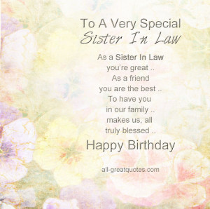 ... Birthday Cards For Sister In Law - To A Very Special Sister In Law