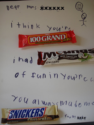 thank you card using candy: