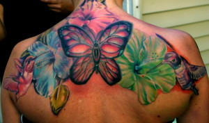 Hummingbird and Hibiscus Flower Tattoos