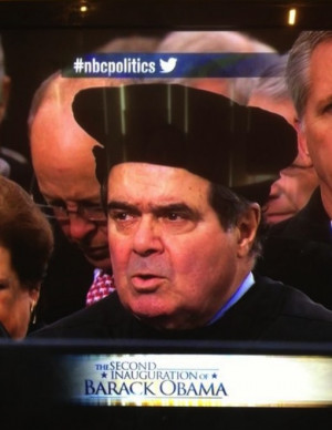 Justice Scalia wearing his St. Thomas More replica hat.