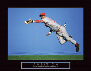 Ambition Baseball Diving Catch Motivational Poster Print - 28x22