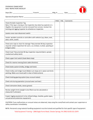 Rigging Safety Inspection Checklist