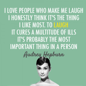 ... for this image include: audrey hepburn, laugh, quote, love and people