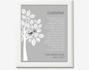Godfather gift art print -UNFRAMED- Tree, grey, personalized godfather ...