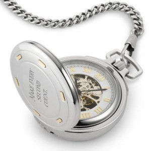 Watches / Personalized 14k Gold And Stainless Steel Skeleton Pocket ...