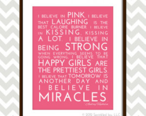 Believe in Pink - Audrey Hepburn Inspirational Quote, Modern 8x10 ...