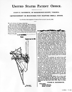 Cyrus McCormick's Reaper Patent