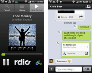 ... songs to other Kik friends who have downloaded TuneShare and Rdio
