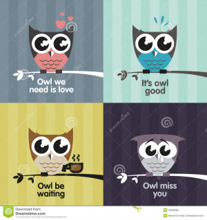 Set of vector owls with text quotes.