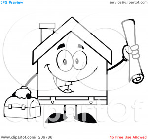 and White Happy Home Mascot Worker Holding Blueprints and a Tool Box ...