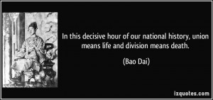 In this decisive hour of our national history, union means life and ...