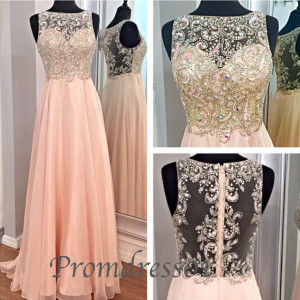 2015 modest elegant pink chiffon long prom dress, classy ball gown ...