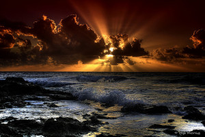 beautiful, cool, landscape, nature, ocean, sea, sun, sunset, waves