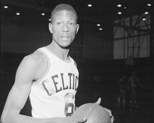 Bill Russell wears a Boston Celtics uniform for his first workout with ...