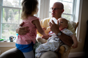 Fred Bermont with his daughter Elyse, 2, and son Dylan, 9 months, in ...