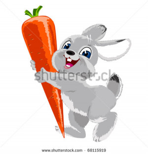 Cute And Funny Rabbit With Carrot On White Background Stock Photo ...