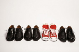 One pair of shoes is very different from the others.