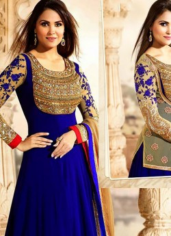 Glorious Off White Resham Work Velvet Party Wear Anarkali Suit