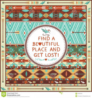 ... aztec pattern with geometric elements and quotes typographic text