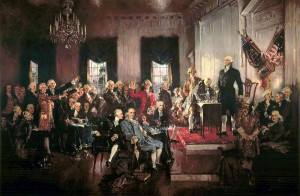 Scene at the signing of the Constitution of the United States, Oil on ...