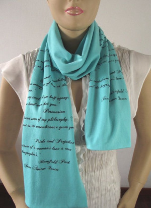 Quotes Scarf Pride and Prejudice Book on Scarf Handprinted Scarf ...
