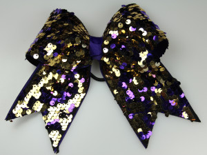 Black Gold Stripe Cheer Bow