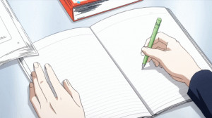 Touka is Losing Focus, Touka is playing with her pencil.