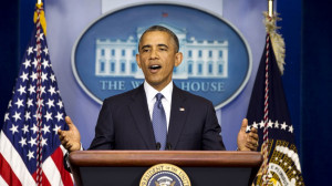 President Barack Obama speaks in the Brady Press Briefing Room of the ...