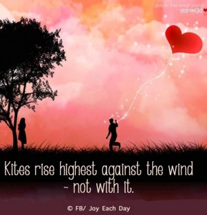 Kites rise against the wind quote via www.Facebook.com/JoyEachDay
