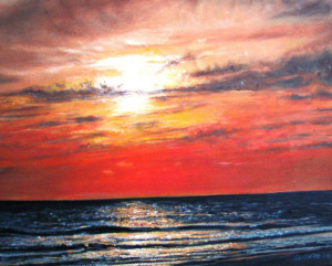 Oil Painting Ocean Sunset Beach