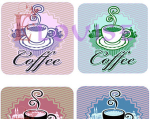 Set of 4 Vintage Design Coffee Coas ters - Coffee ...