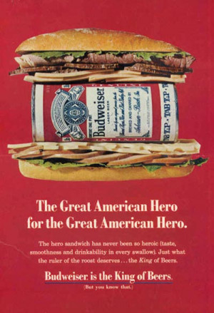 Old Budweiser ads - Budweiser can inside a burger. The Great American ...