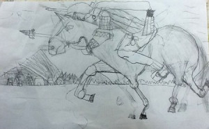 Genghis Khan War Horse , Graphite Drawing by JRJ