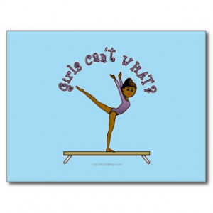 Dark Female Gymnast on Balance Beam Postcard