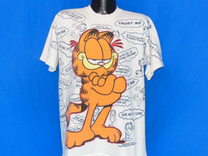 ... vintage 90s GARFIELD CARTOON CAT 2 SIDED WHITE FUNNY QUOTES t-shirt XL