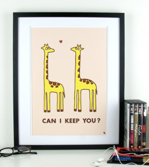 Cute giraffes in love quote poster heart giraffe pop art poster print ...
